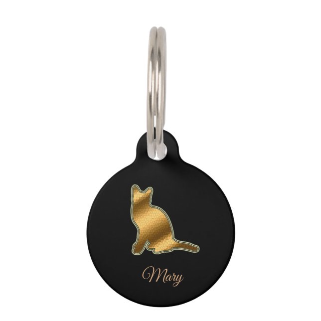 Moderne zwarte kat huisdierpenning (Voorkant)