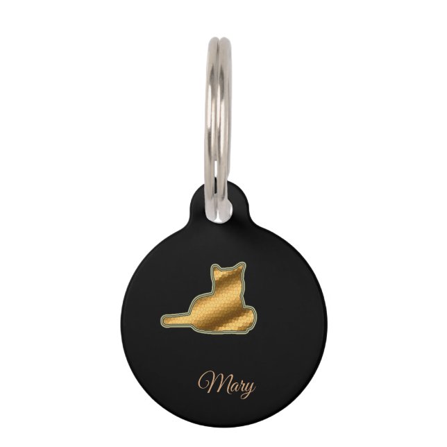 Moderne zwarte kat huisdierpenning (Voorkant)