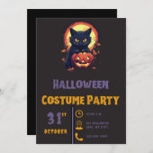 Moderne Zwarte Kat & Jack-O' Lantaarn Zwart Hallow Kaart (Voorkant / Achterkant)