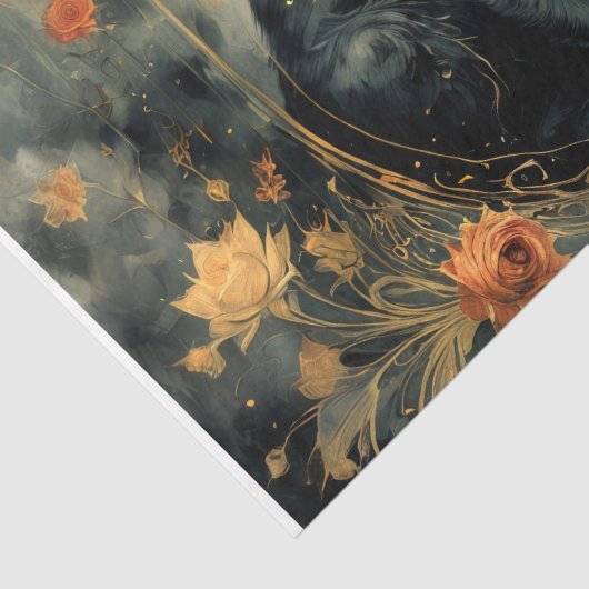 Moderne zwarte kat met bloemen - Decoupage- Tissuepapier (Detail)