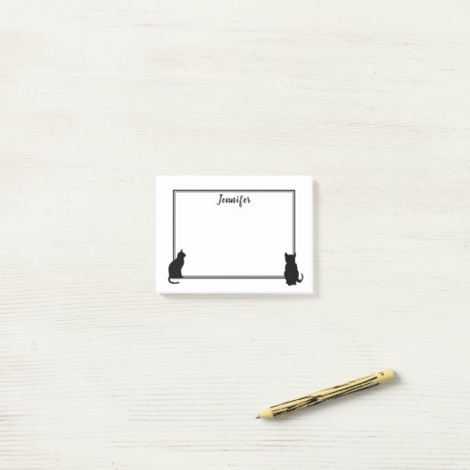 Moderne zwarte kat silhouettes wit gepersonaliseer post-it® notes (Op bureau)