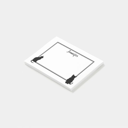 Moderne zwarte kat silhouettes wit gepersonaliseer post-it® notes (Schuin)