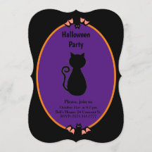 Moderne Zwarte Kat & Vleermuizen Halloween Uitnodi