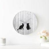 Moderne zwarte katten silhouettes op driftwood-sch grote klok (Huis)