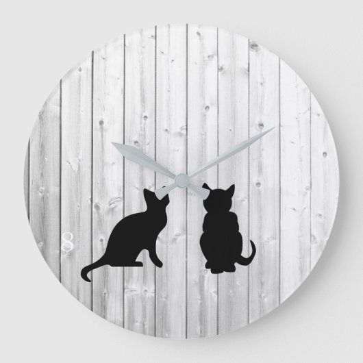 Moderne zwarte katten silhouettes op driftwood-sch grote klok (Voorkant)