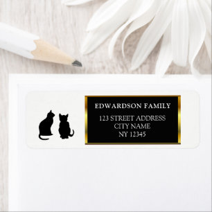 Moderne zwarte katten silhouettes retouradres etiket