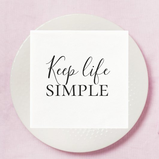 Moderne zwarte Keep Life Simple Quote Servet