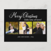 Moderne zwarte kerst 3 jaar foto feestdagenkaart (Voorkant)