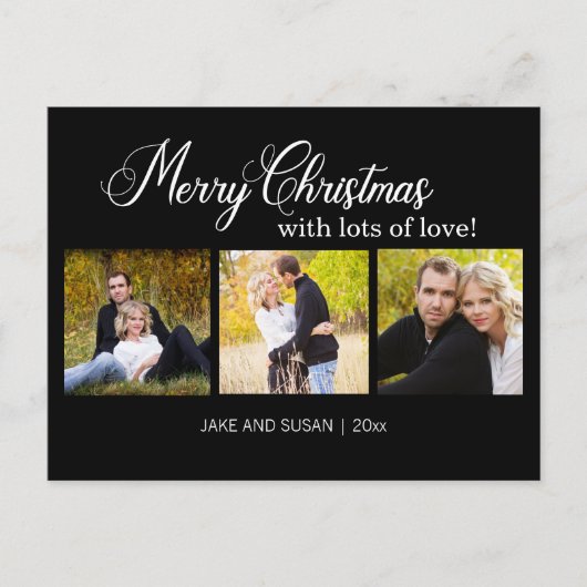 Moderne zwarte kerst 3 jaar foto feestdagenkaart (Voorkant)