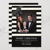 Moderne zwarte kerst lint foto feestdagenkaart (Voorkant / Achterkant)