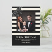 Moderne zwarte kerst lint foto feestdagenkaart (Staand voorkant)