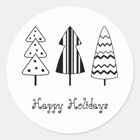 Moderne Zwarte Kerstboom Chique Boho Vakantie Ronde Sticker (Voorkant)
