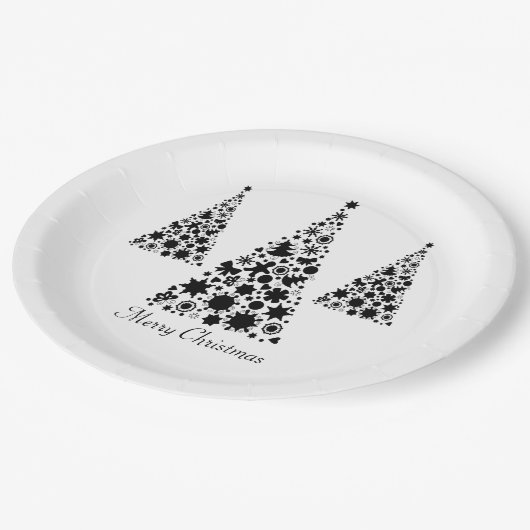 Moderne zwarte kerstboom papieren bordje (Gekanteld)