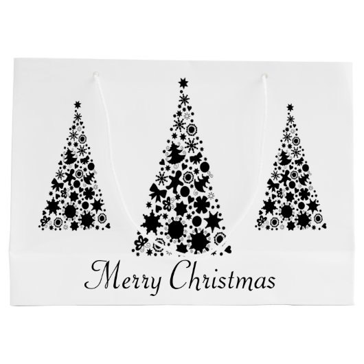 Moderne Zwarte Kerstboom Witte Achtergrond Groot Cadeauzakje (Achterkant)