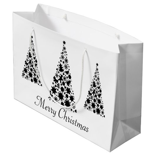 Moderne Zwarte Kerstboom Witte Achtergrond Groot Cadeauzakje (Achterkant Gekanteld)