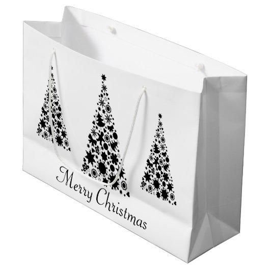 Moderne Zwarte Kerstboom Witte Achtergrond Groot Cadeauzakje (Voorkant Gekanteld)