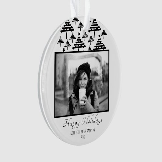 Moderne zwarte kerstboomfotofeestdag ornament (voorkant)