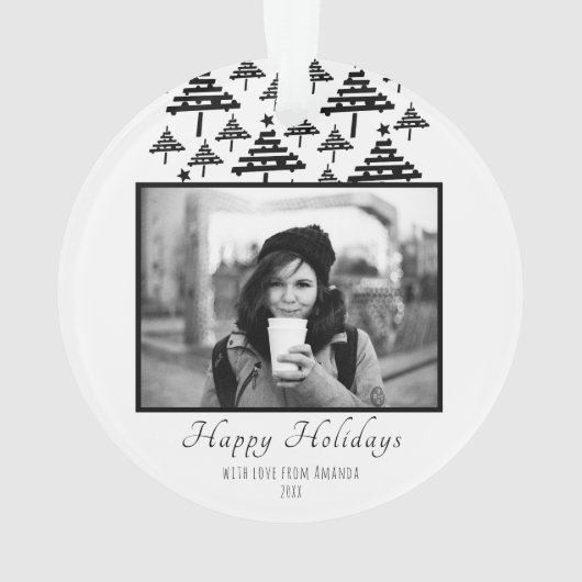 Moderne zwarte kerstboomfotofeestdag ornament (achterkant)