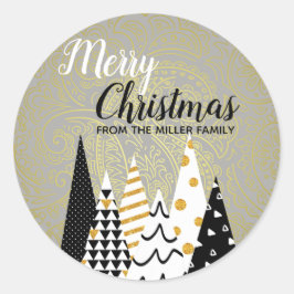 Moderne zwarte kerstfeestdag ronde sticker
