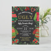 Moderne Zwarte Kerstfeestdag Ugly Sweater Party Kaart (Staand voorkant)