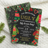 Moderne Zwarte Kerstfeestdag Ugly Sweater Party Kaart
