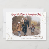 Moderne, zwarte kerstfoto met handschrift Red Gold Feestdagenkaart (Voorkant)