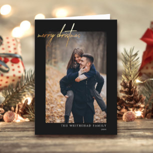 Moderne zwarte kerstkaart met prettig kerstfeest feestdagen kaart