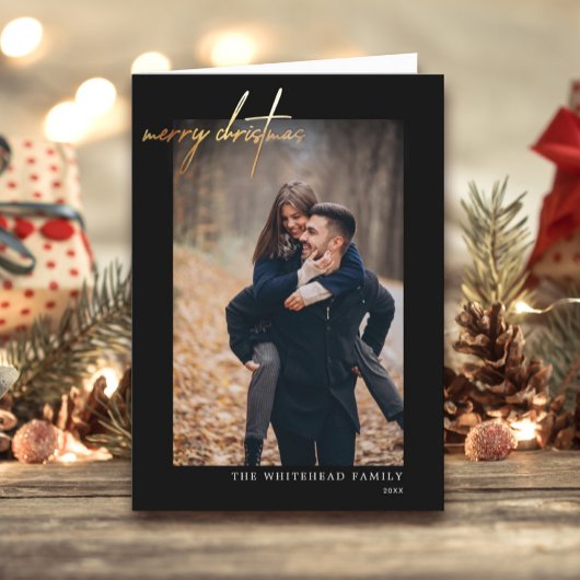 Moderne zwarte kerstkaart met prettig kerstfeest feestdagen kaart