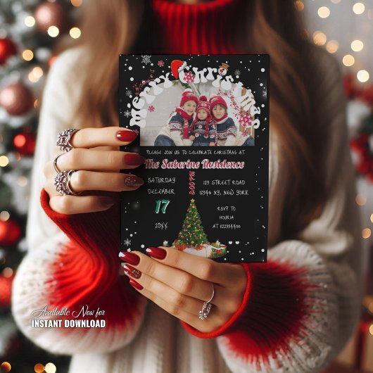 Moderne Zwarte Kerstmis Foto Graffiti Feestje Kaart