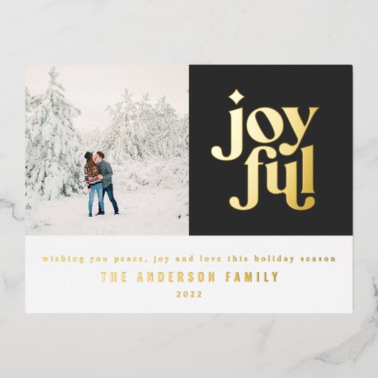 Moderne zwarte kersttypografie Folie Hol Folie Feestdagen Briefkaart (Voorkant)