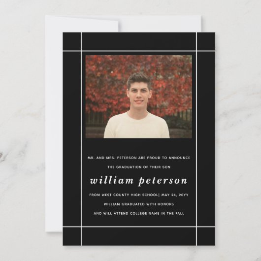 Moderne zwarte Klasse van 2025 afstuderen foto Aankondiging (Achterkant)