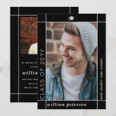 Moderne zwarte Klasse van 2025 afstuderen foto Aankondiging (Voorkant / Achterkant)