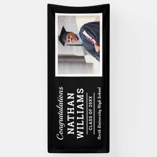 Moderne Zwarte Klasse van 2025 Custom Afstuderen F Spandoek (Verticaal)