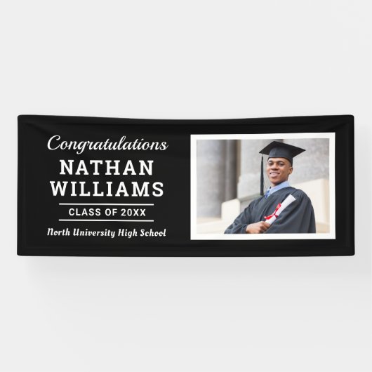 Moderne Zwarte Klasse van 2025 Custom Afstuderen F Spandoek (Horizontaal)