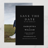 Moderne Zwarte Klassieke Foto Bruiloft Save The Date (Voorkant / Achterkant)