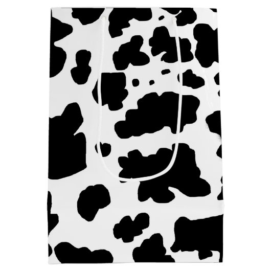 Moderne zwarte Koe Huidtextiel Dierafdrukken Medium Cadeauzakje (Achterkant)