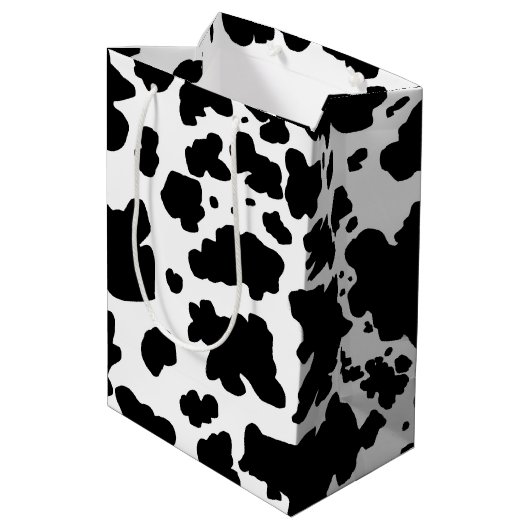 Moderne zwarte Koe Huidtextiel Dierafdrukken Medium Cadeauzakje (Achterkant Gekanteld)