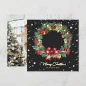 Moderne zwarte krans foto Merry Christmas Kaart (Voorkant / Achterkant)