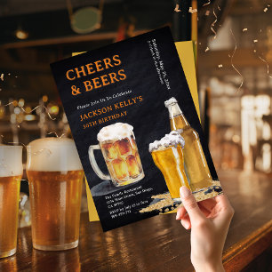 Moderne Zwarte Krijtbord Cheers & Beers Verjaardag Kaart
