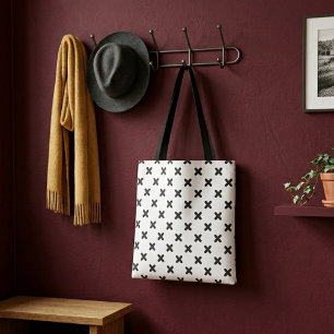 Moderne zwarte kruis eenvoudige boodschappentas tote bag