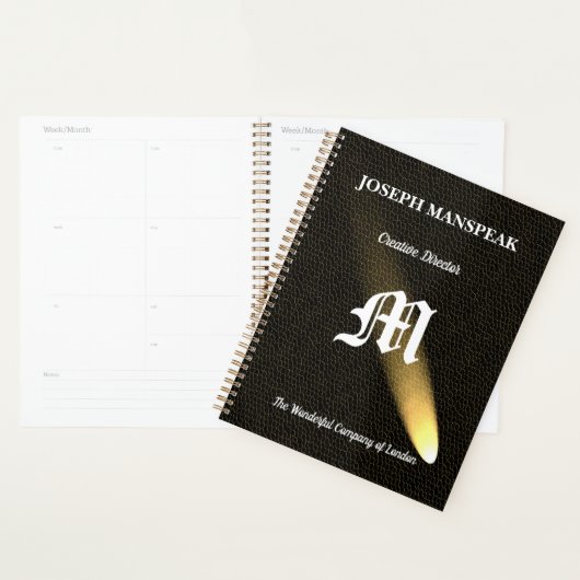 Moderne zwarte leder en komeet Streaks Planner (Display)