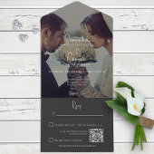 Moderne zwarte legant foto QR-code All In One Uitnodiging