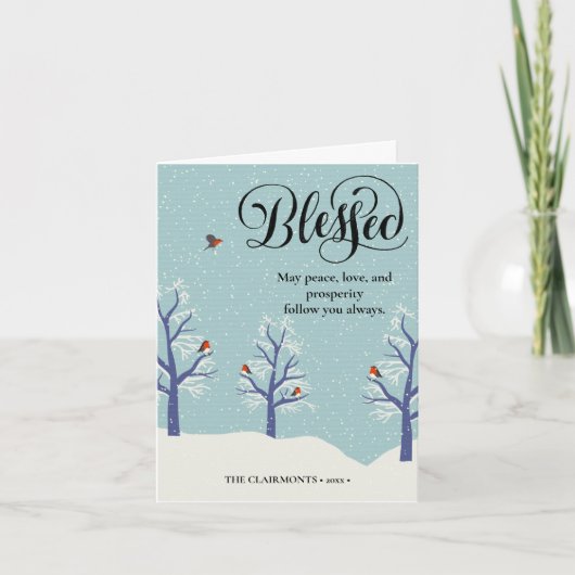 Moderne zwarte legant script BLEEST kardinale voge Feestdagen Kaart (Voorkant)