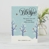 Moderne zwarte legant script BLEEST kardinale voge Feestdagenkaart (Staand voorkant)