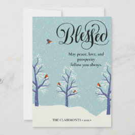 Moderne zwarte legant script BLEEST kardinale voge Feestdagenkaart