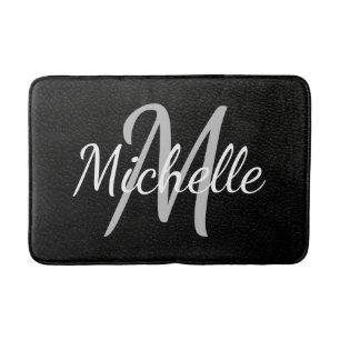 Moderne zwarte leren typografie & naammonogram badmat