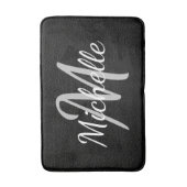 Moderne zwarte leren typografie & naammonogram badmat (Voorkant Verticaal)
