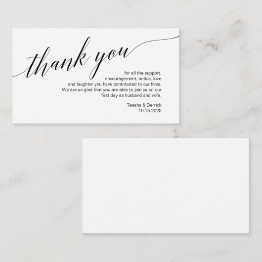 Moderne zwarte lettersoort, bruiloft Dank je Informatiekaartje (Voorkant / Achterkant)