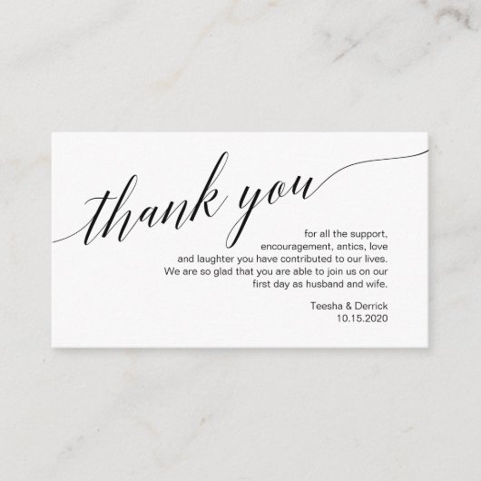 Moderne zwarte lettersoort, bruiloft Dank je Informatiekaartje (Voorkant)