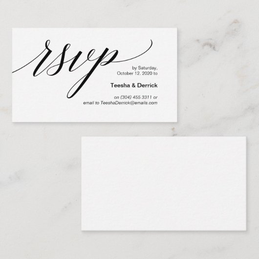 Moderne zwarte lettersoort, bruiloft RSVP Informatiekaartje (Voorkant / Achterkant)